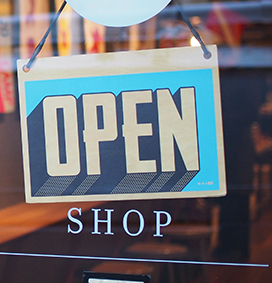 Open sign on a shop door